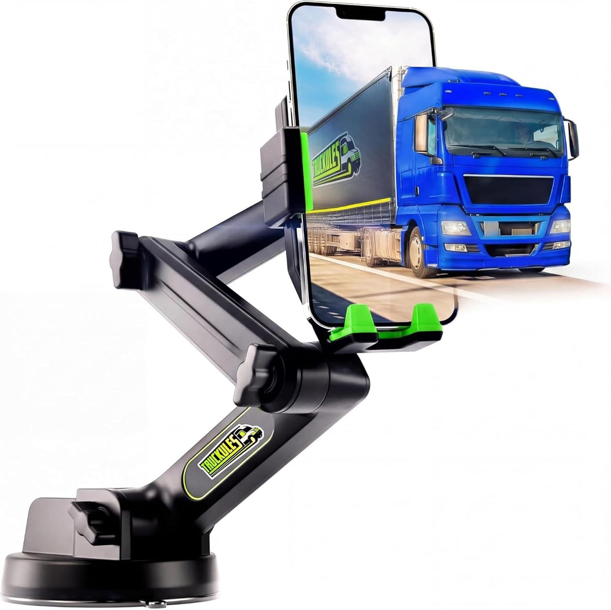Cell Phone Mount for Truck Phone Holder for Truck Drivers - Heavy Duty Suction Cup, iPhone Holder for Dashboard Window 16.9 inch Long, for iPhone & Samsung, 18 Wheeler Trucker, Gray