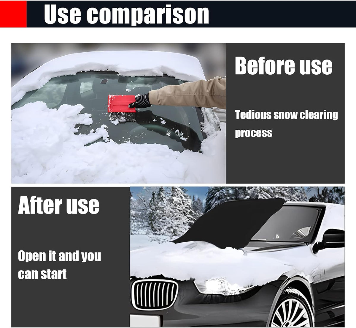 Car Windshield Snow Cover, Upgraded 600D Oxford Fabric Windshield Frost Cover, 75×47 Inch Wind and Snow Protection Kit, Four Seasons Car Windshield Sunshade and Snow Cover, Universal Truck, SUV, Car