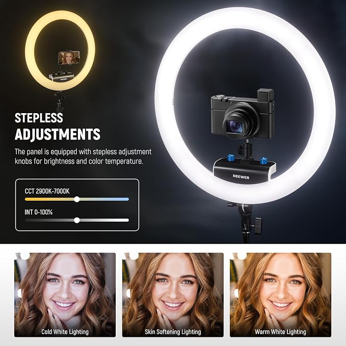 NEEWER 18 inch Ring Light with Tripod Stand and Phone Holder, Ultra Thin Video
