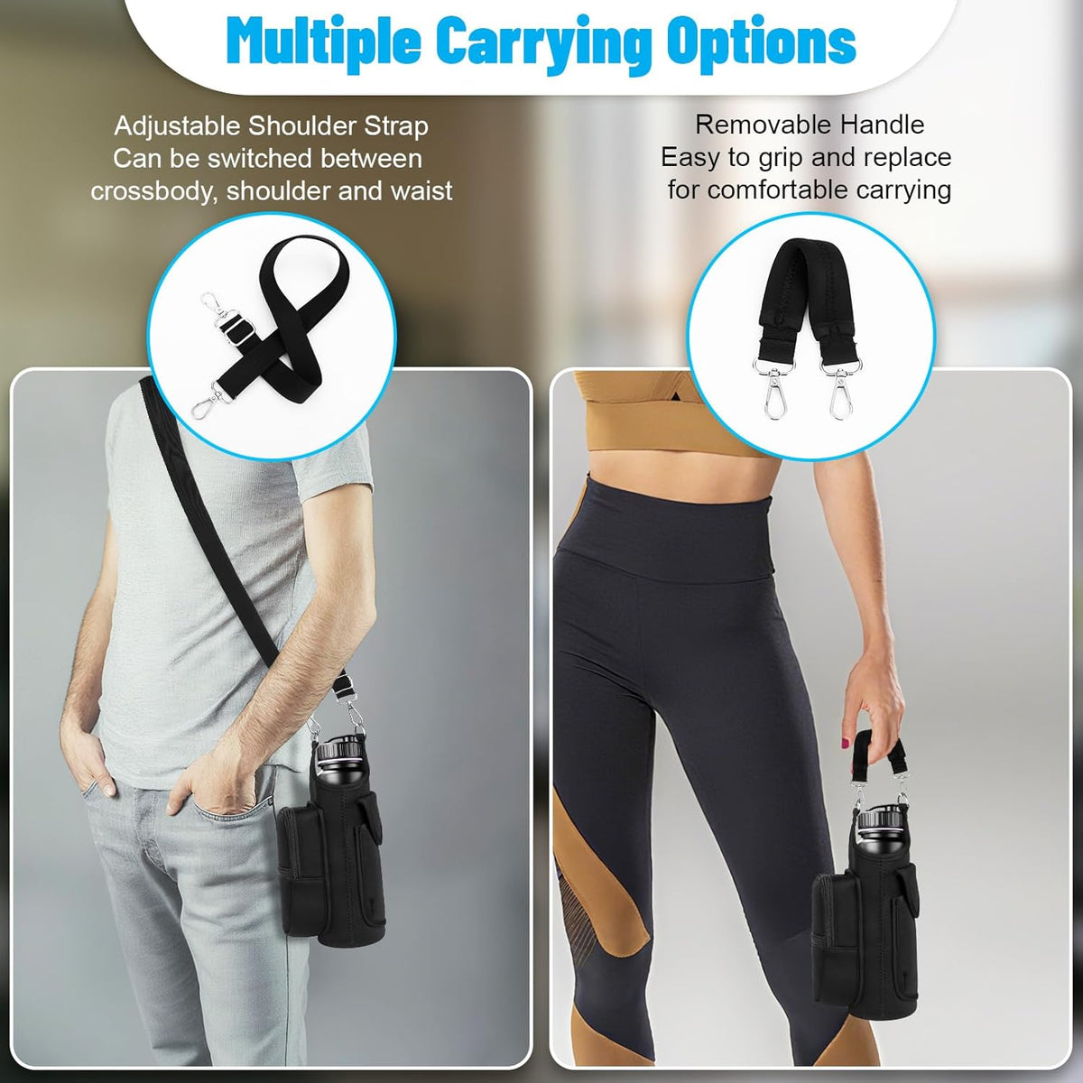 Skiennix Magnetic Gym Bag - Versatile Water Bottle Holder with Strap & Cleaning Brush | Ideal for Travel & Sports