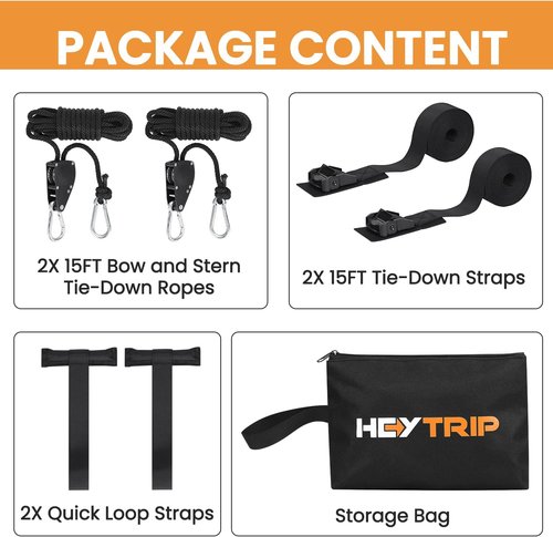 HEYTRIP Heavy-Duty Tie Down Straps for Kayak & Canoe | 15FT Bow & Stern Ropes with Storage Bag