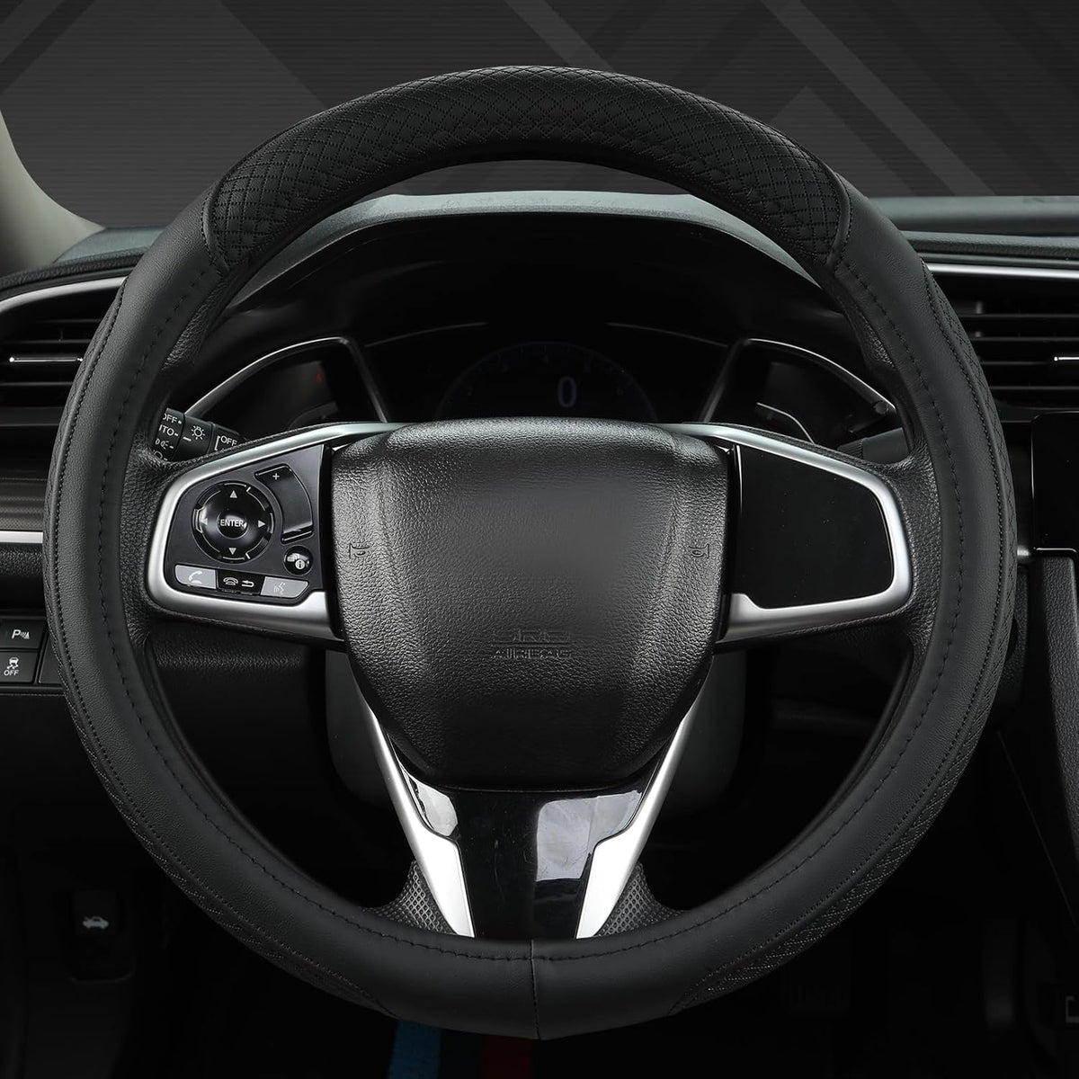 West Llama Customized Auto Car Steering Wheel Cover for Honda Accord Civic CR-V HR-V Pilot Fit Passport Odyssey 14.5-15inch(Black-Standard Size)