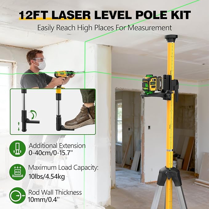 Alloyman 4x360°Self Leveling Laser Level, 12 Ft./3.7M Professional Laser Level