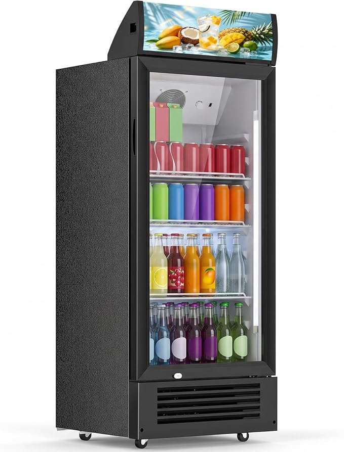 6 Cu.Ft Commercial Beverage Refrigerator with Glass Door | Merchandiser Display Fridge with LED Light, 7 Temp Control, 4 Lockable Casters for Retail Store Bar, Shops, Restaurants