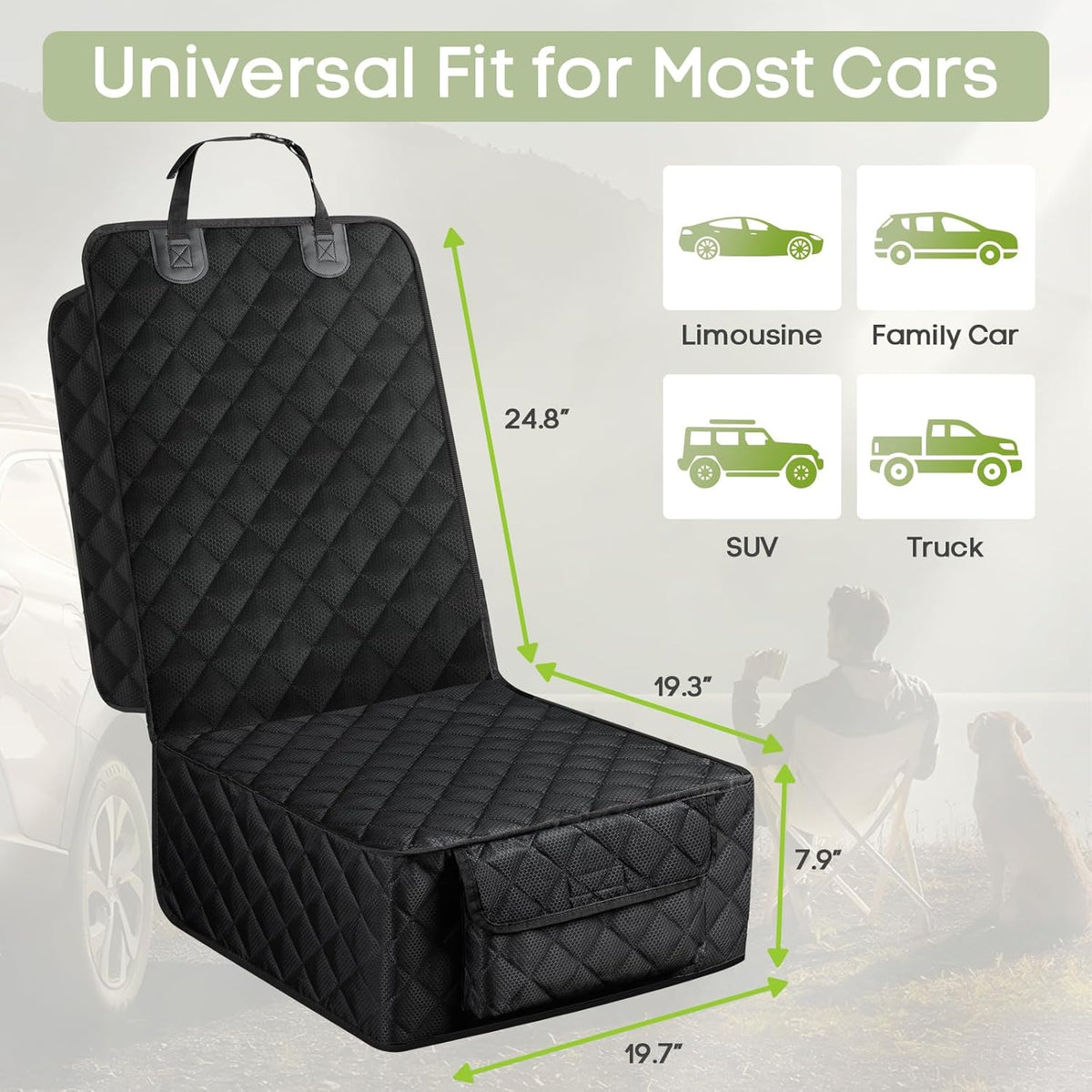 Dog Car Seat Cover for Front Seat, Waterproof Full Protection Pet Car Seat Cover with Side Flaps, Non-Slip Front Seat Protector with Pocket for Cars, Trucks, SUVs