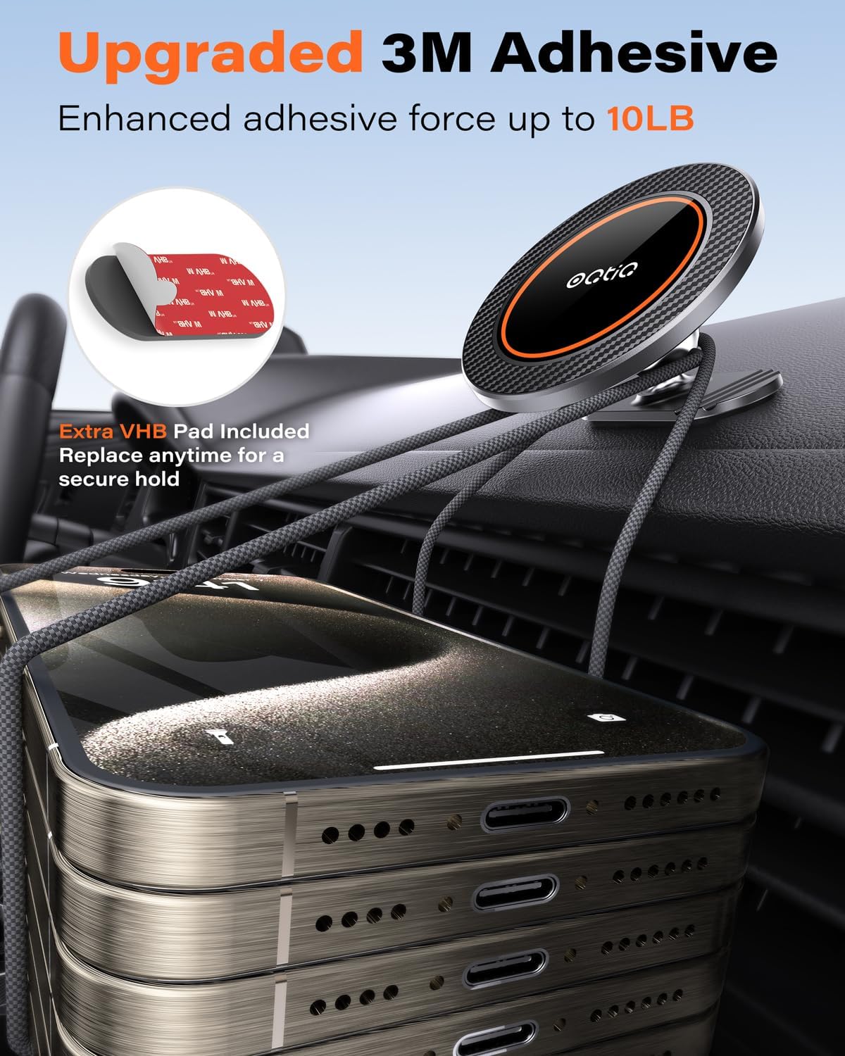 OQTIQ for MagSafe Car Mount with 17 N54 Magnets, Dashboard Phone Holder