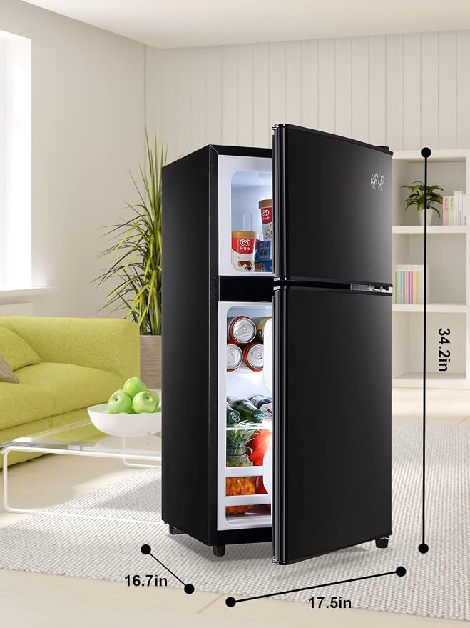 Refrigerator with Freezer 3.5 Cu.Ft Top-Freezer Compact Refrigerator Black | 7 Level Adjustable Thermostat Control, 2 Door ,Low noise,Low Power Consumption