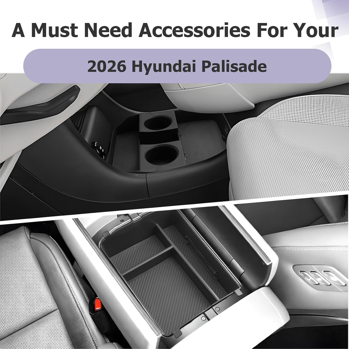 LUWU 2026 2027 Palisade Accessories for 2026 2027 Hyundai Palisade Accessories Palisade LX3 Lower Center Console Organizer, Armrest Console Tray Storage Box Black 2-Pack (Only for 7-Seat)