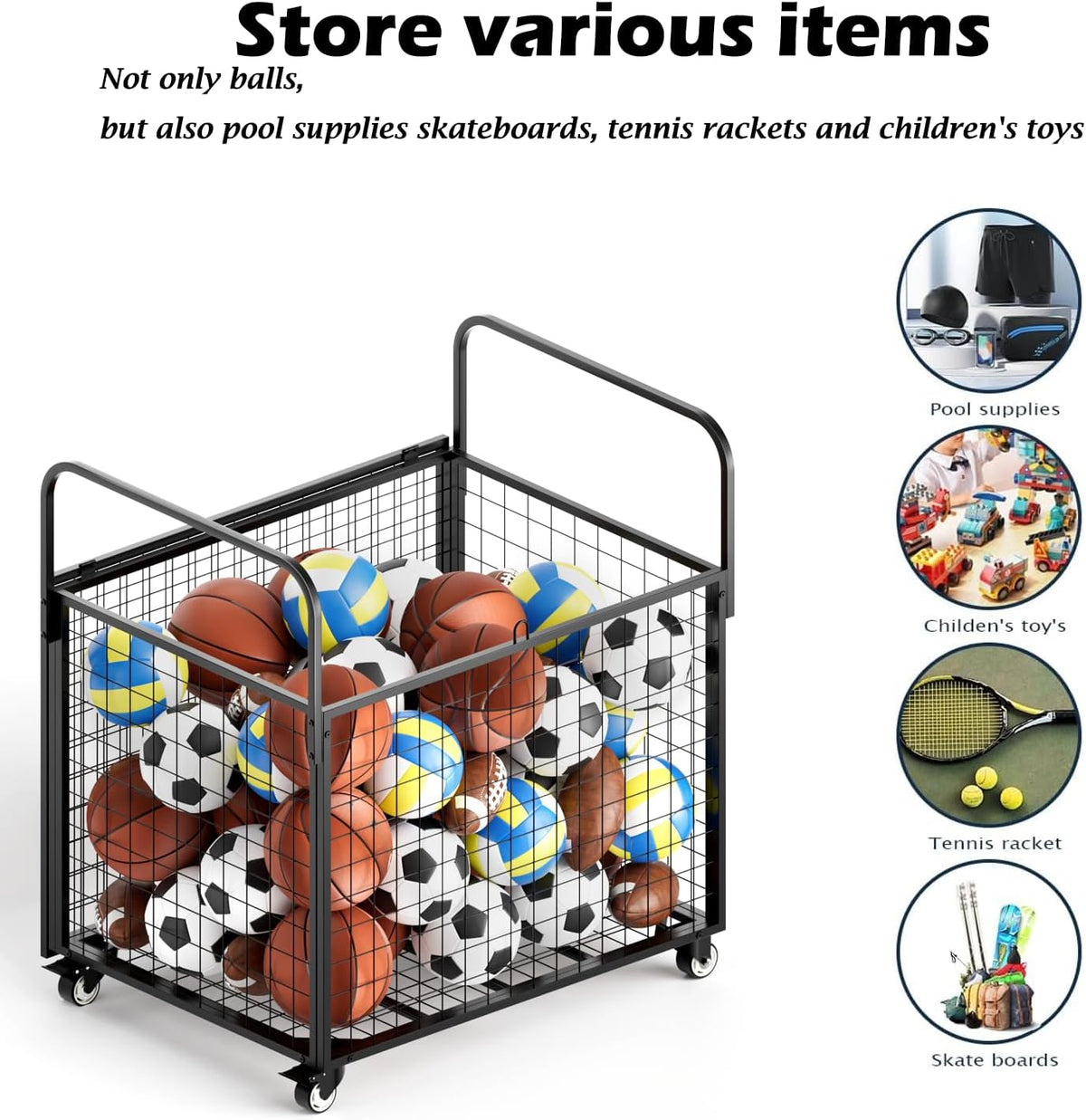 Skiennix Basketball Cart - Mobile Sports Equipment Organizer with Wheels | Durable Metal Storage for Indoor/Outdoor Use