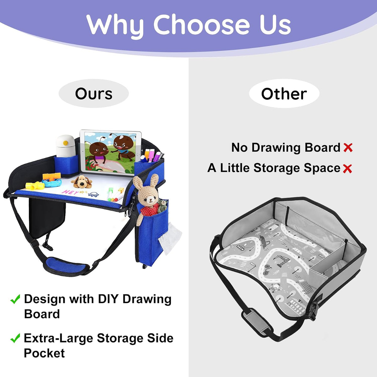 Kids Lap Desk Tray for Road Trip Activities, Portable Blue 1PCS
