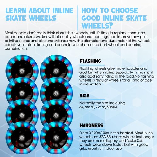 8 Pack Light Up Inline Skate Wheels 64mm 72mm 76mm 80mm Inline Wheels with ABEC-9 Bearing for inline Skate Wheels - 85A Inline Wheels for Indoor & Outdoor