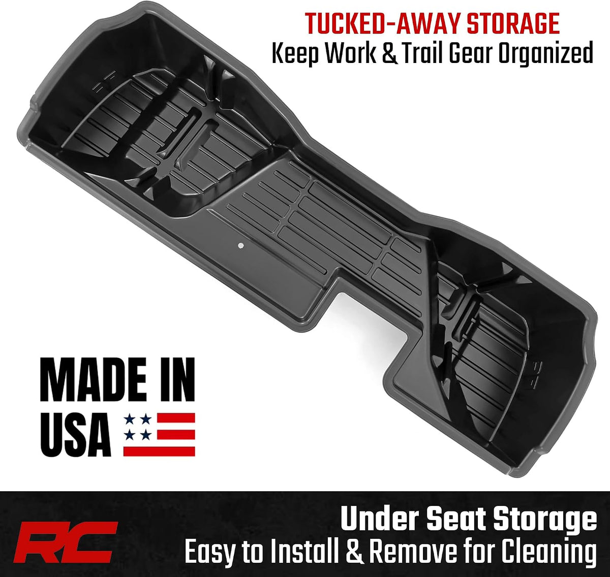 Rough Country Under Seat Storage Box for Chevy Silverado & GMC Sierra 1500/2500HD/3500HD Double Cab (2007–2019) - Custom-Fit Underseat Organizer Tray