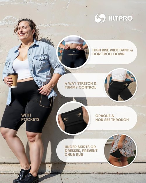 HLTPRO Plus Size Biker Shorts for Women - High Waist Tummy Control | 3 Pack (S-4XL) with Pockets