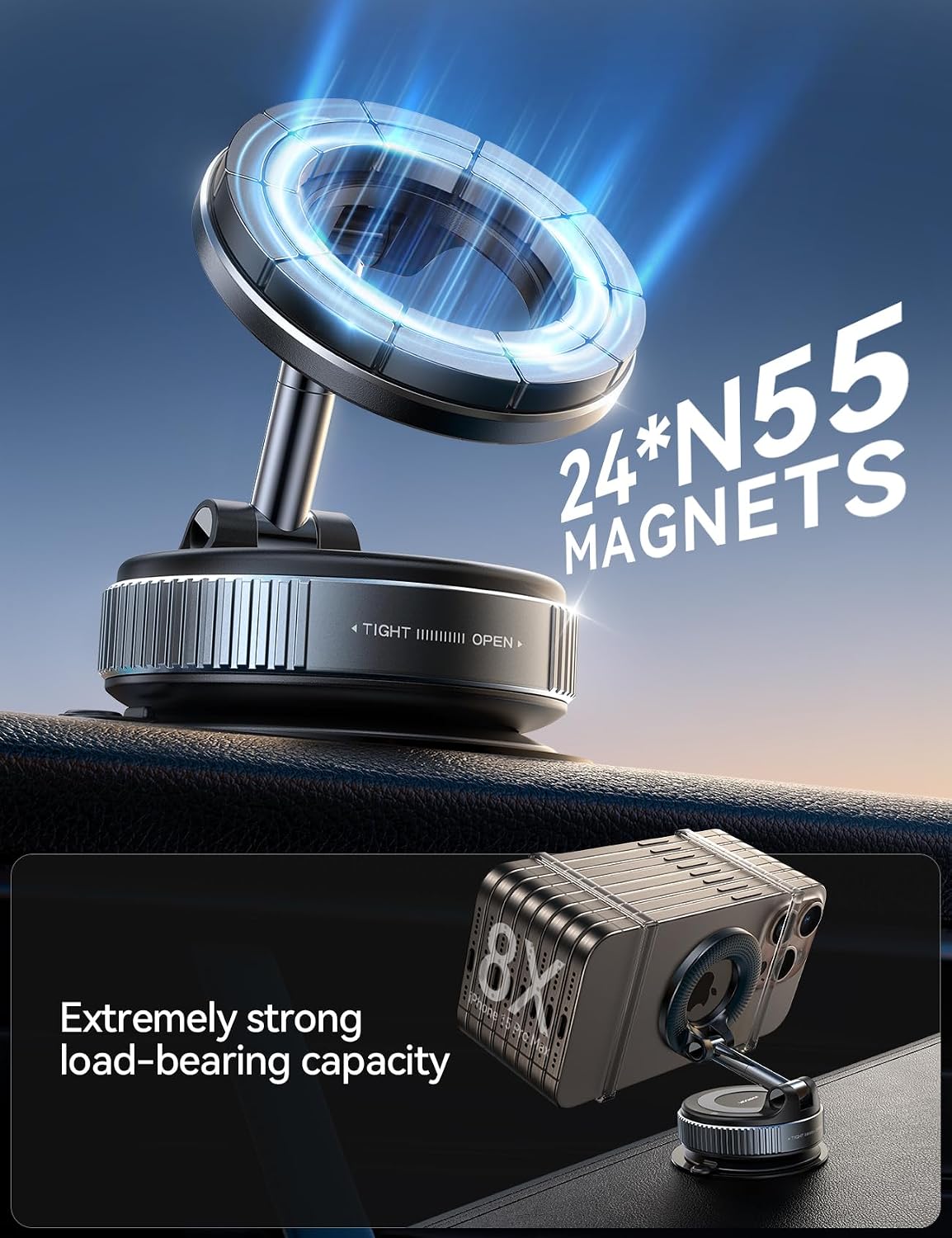 JOYROOM Magsafe Car Mount, Car Mount for iPhone with Strong Magnet, 360° Metal Strut Vacuum Suction Cup Phone Mount for iPhone 17 Air Pro Max/16 15 14 13 12 Series& Android Magsafe Case, Dark Blue
