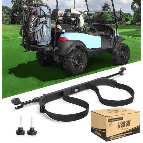 10L0L Universal Golf Cart Rear Seat Bag Holder Rack Attachment for Most 2+2 Golf Cart, Adjustable No-Drilling Golf Cart Bag Holder Fits Yamaha, EZGO, Club Car