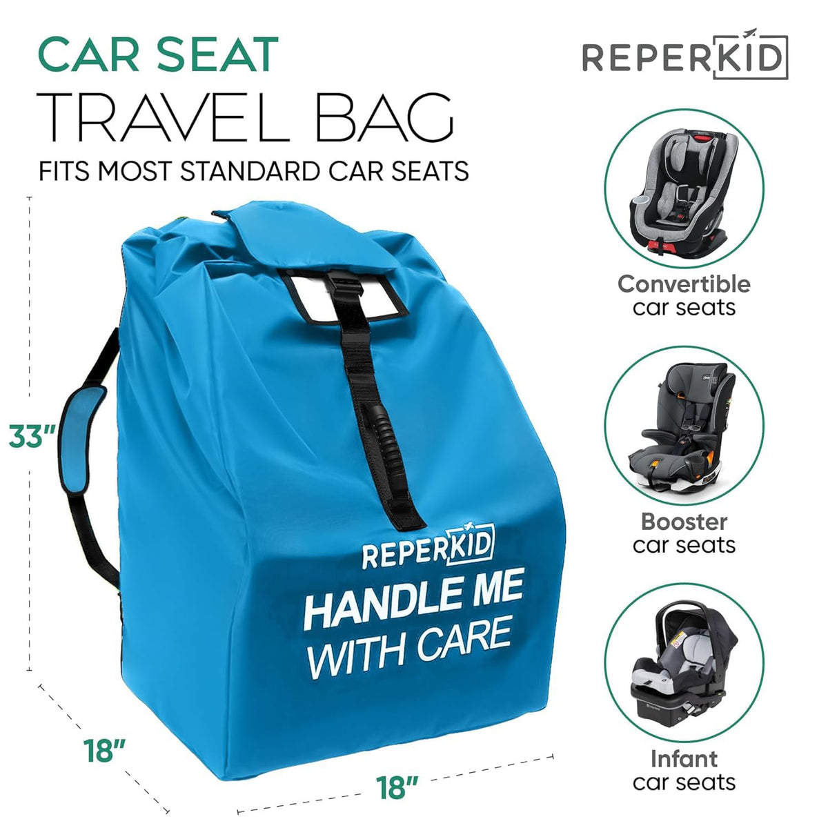 Car Seat Travel Bag for Airplane, Backpack Straps, Fits Most Car Seats
