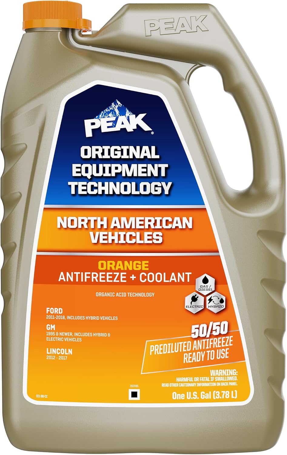 PEAK OET Extended Life Orange 50/50 Prediluted Antifreeze/Coolant for North American Vehicles, 1 Gal.