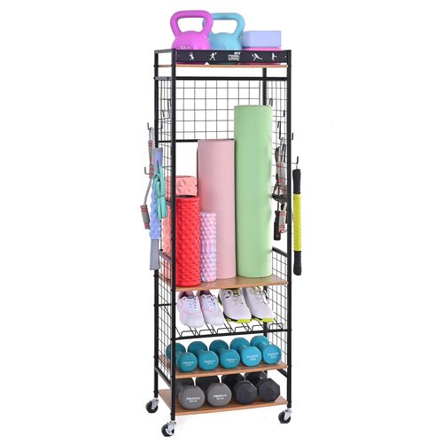 Mythinglogic Yoga Mat Storage Rack, Workout Equipment Organizer for Home Gym, Weight Rack for Dumbbells Kettlebells and Strength Training Equipment