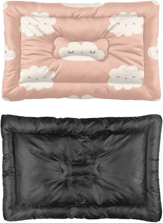Cute Pink Clouds Dog Beds and Furniture Dog Kennel Mats for Crates Kennel Pads for Crates Washable Medium Crate Bed Washable Non-Slip Bed Crate Mats Pillow Dogs Indoor Outdoor 24X18 Inch