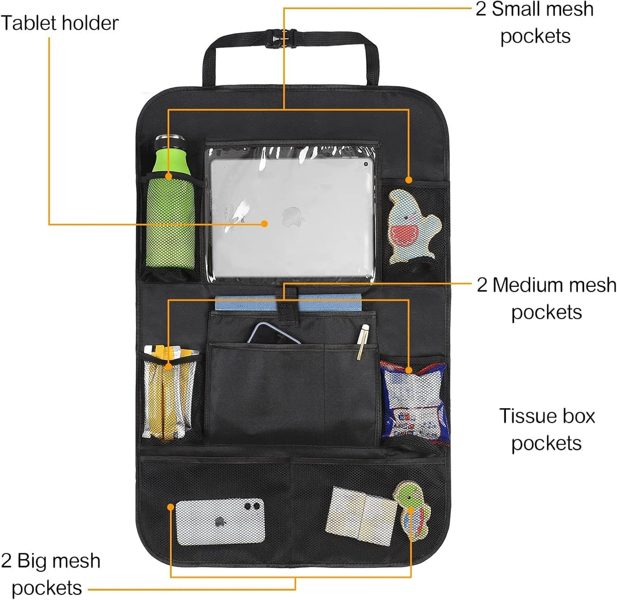 AYWVRBST Car Backseat Organizer, 9 Storage Pockets,Thickened 600D Polyester, Waterproof, Durable, Universal Fit for Sedan SUV, Truck, Minivan