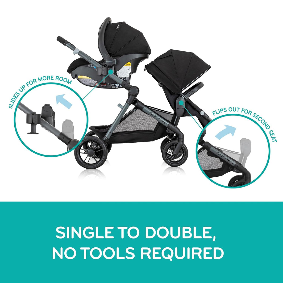Evenflo Pivot Xpand Modular Travel System with LiteMax Infant Car Seat with Anti-Rebound Bar (Sabino Gray)