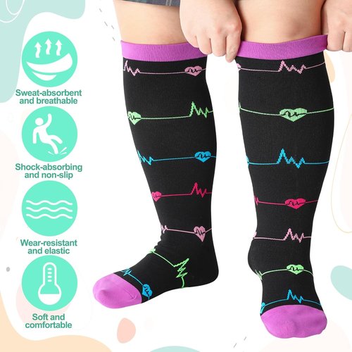 Jspupifip Plus Size Compression Socks - 6 Pairs for Women | Extra Large Knee High Support for Travel & Yoga