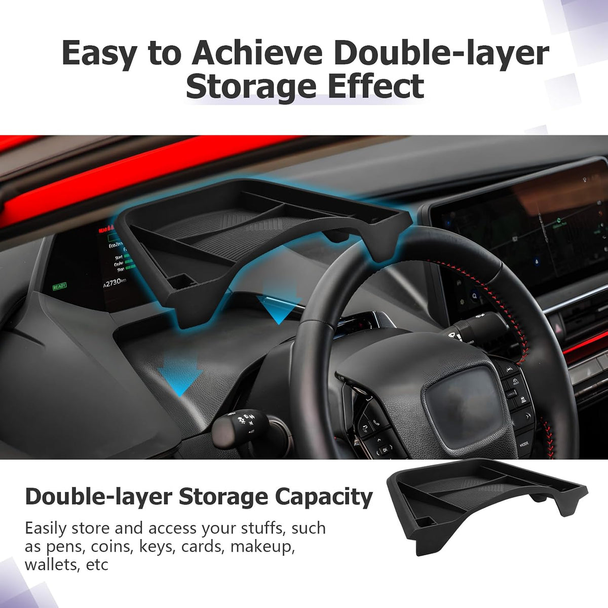 LUWU 2026 2027 Prius Accessories for 2023 2024 2025 2026 2027 Toyota Prius LE/XLE/Limited/Nightshade Dashboard Storage Tray, Center Console Organizer Armrest Console Tray Storage Box Black 2-Pack