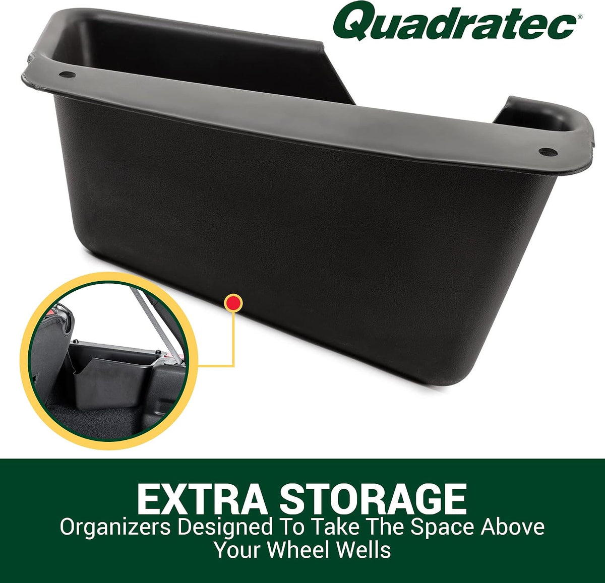 Quadratec Rear Wheel Well Storage Organizer Bin, 2-Piece Set for Left & Right Side - Fits Jeep Wrangler JL Unlimited 4-Door 2018-2022 - Interior Jeep Wrangler Accessories - Cargo Area Storage Box
