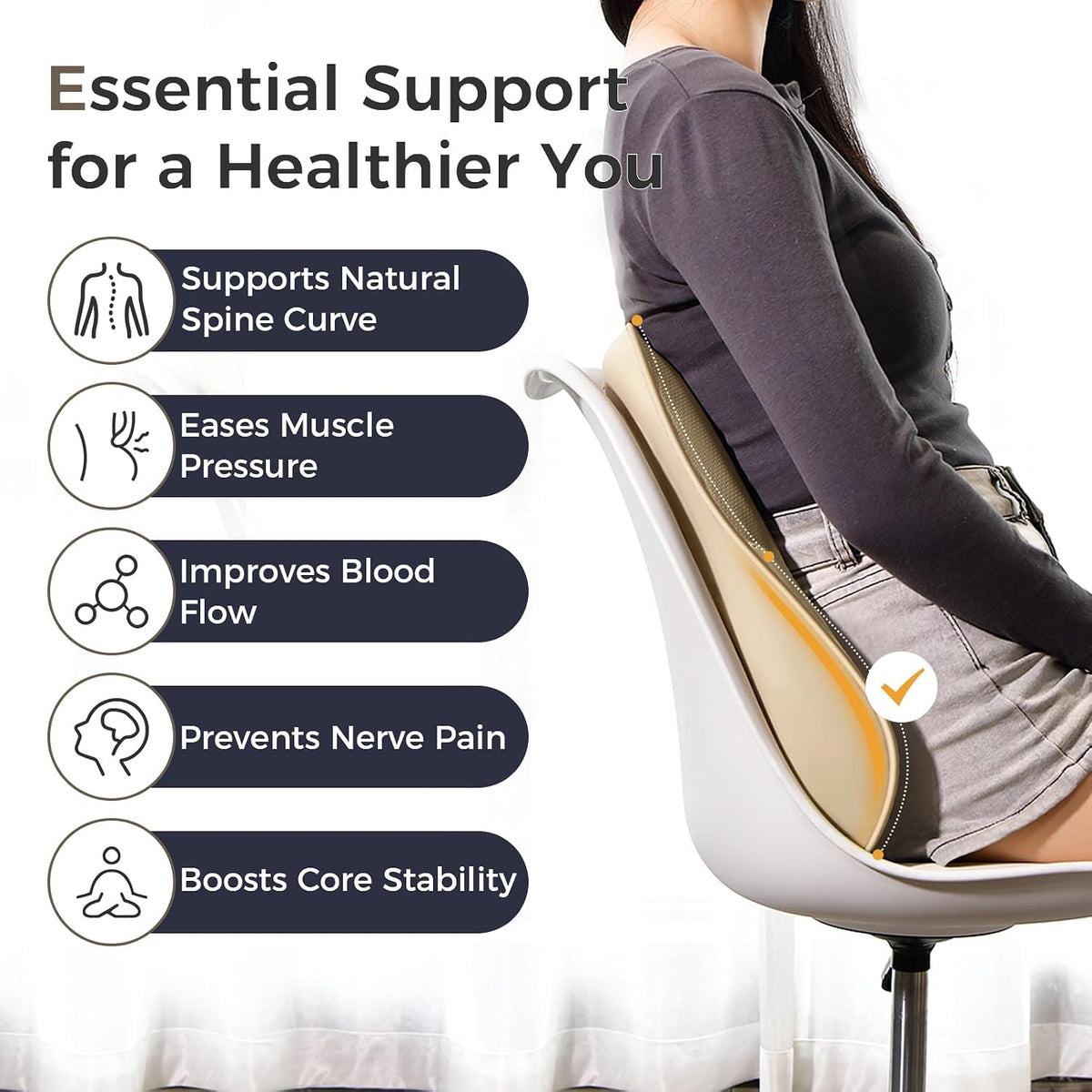 Coverado Lumbar Support Pillow for Car, Ergonomic Memory Foam Back Pillow for Office Chair, New Back Cushion for Pain Relief, PU Leather Car Lumbar Support for Driving Seat