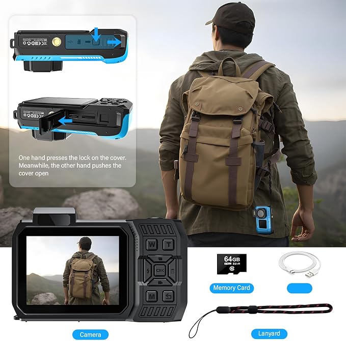 8K Underwater Camera, WiFi 33FT 70MP Waterproof Camera