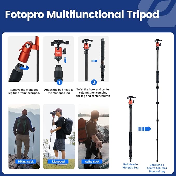 Fotopro 60inch Carbon Fiber Tripod Compact Camera Tripod