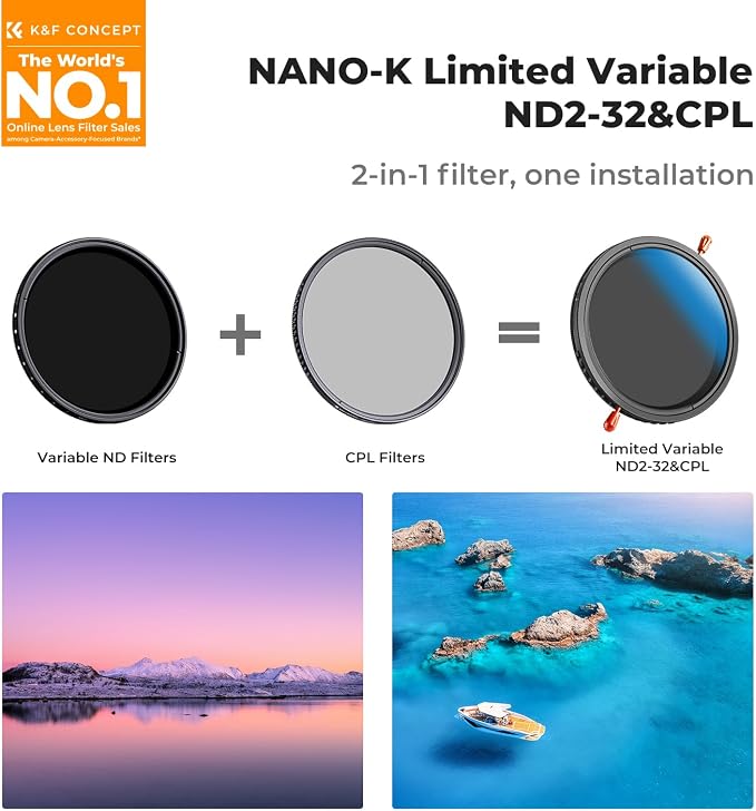 K&F Concept 52mm Variable ND2-32 & Circular Polarizing Lens Filter 2 in 1
