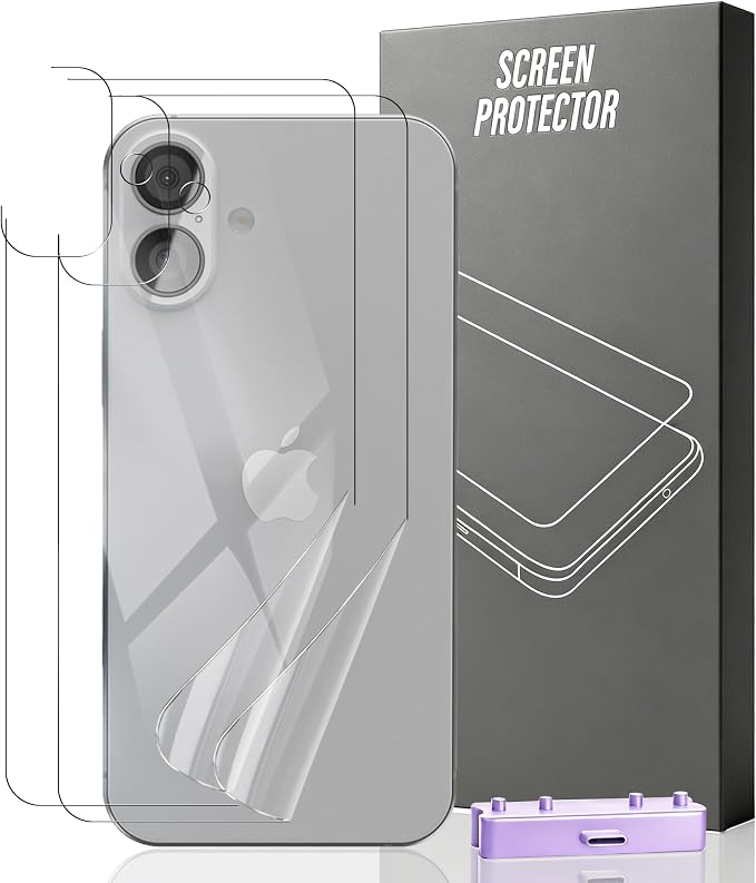 2 Pack for iphone 16 Plus Back Screen Protector Flexible Film Not Tempered Glass