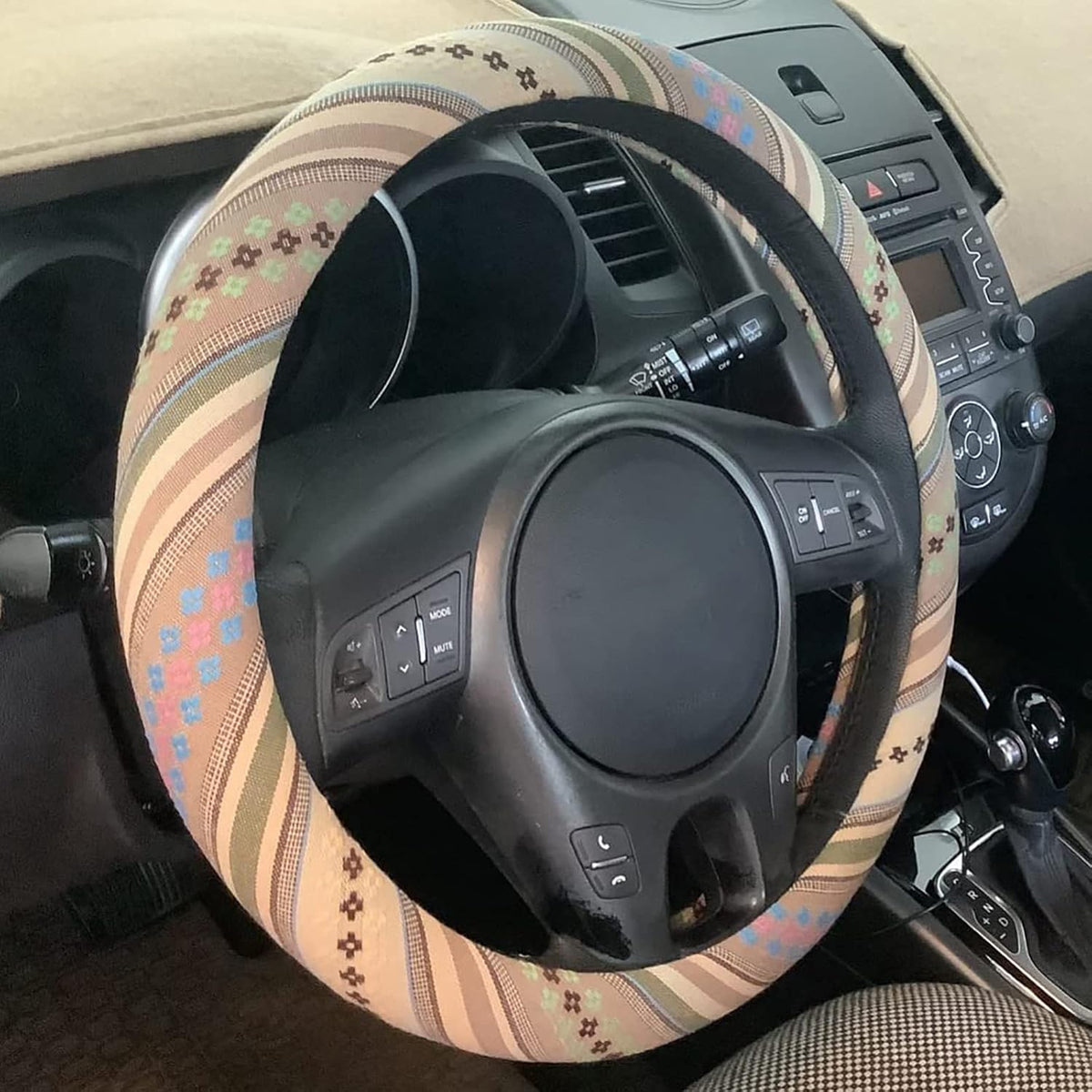 Boho Steering Wheel Cover for Women Men Baja Blanket Enthic Car Steering Wheel Cover Ethnic Car SUV Wheel Protector, Breathable, Anti-Slip, Odorless, Universal Fit 14.5-15 Inch