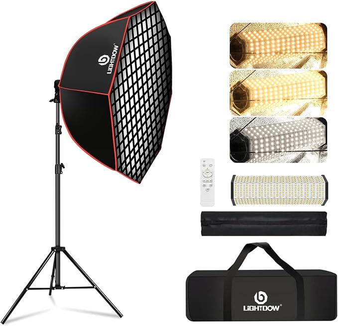 Light Box Photography Lighting Kit:37" Octa Softbox, Honeycomb Grid, 110W LED