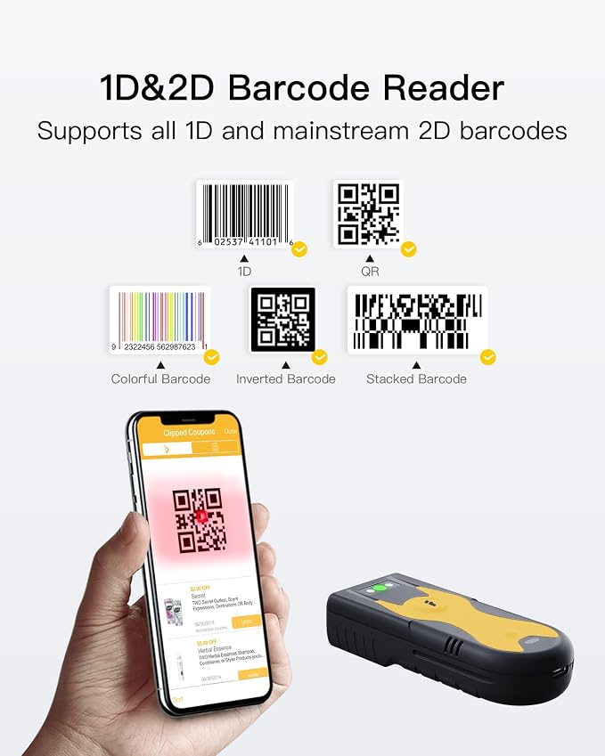 Inateck 2D Bluetooth Scanner, Mini and Portable, Support Barcodes on Screen