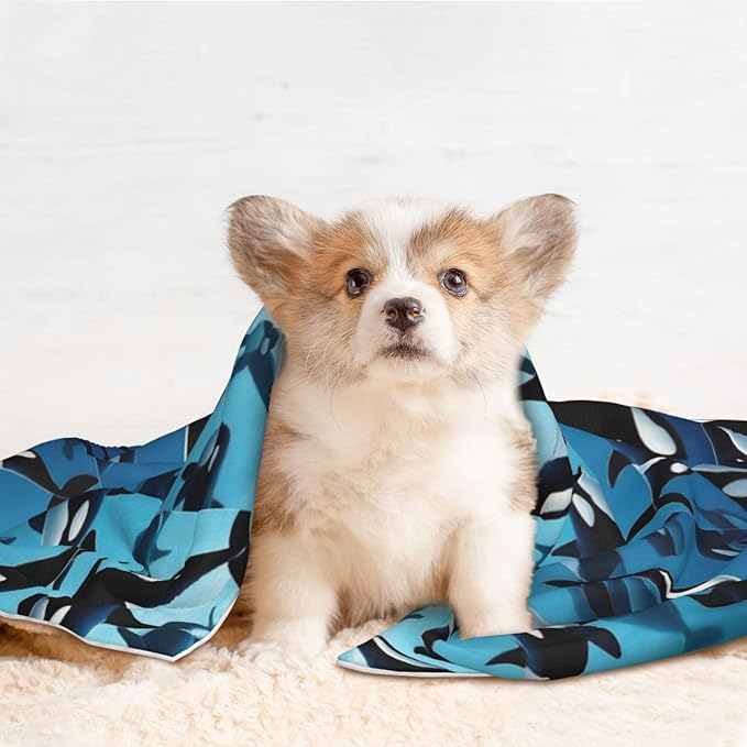 Two Sided Plush Pet Blanket for Crates Carriers Home Use, Killer Whales Orcas Ocean Sea Animals, Reversible Throw with Cozy Dot Fabric and Silky Reverse for Small Large Pets