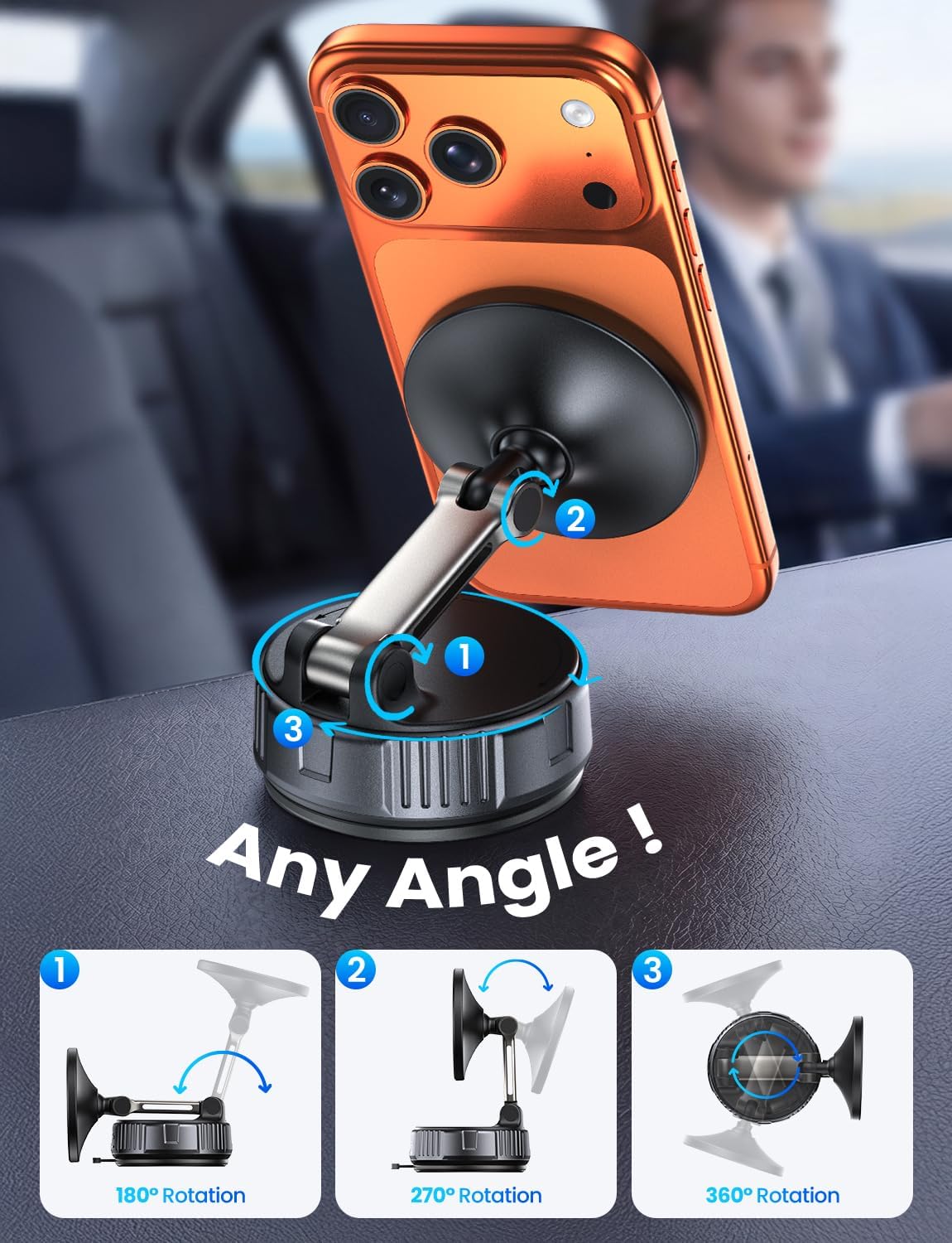 LOXP for MagSafe Car Mount, Vacuum Phone Holders for Your Car, Black
