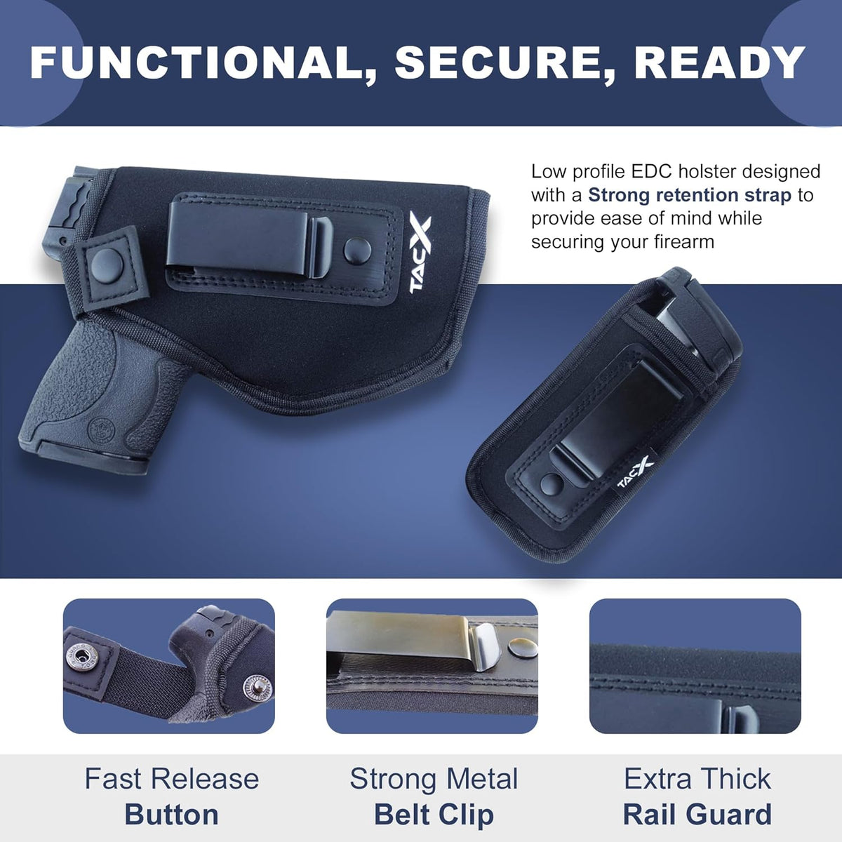 Universal IWB Holster - Concealed Carry Neoprene Bundle | Flexible & Breathable for S&W M&P Shield 9/40, 1911, XDS, Taurus, Glock