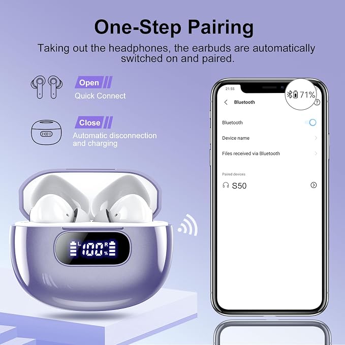 Wireless Earbuds, 2025 New Bluetooth 5.3 Headphones with LED Power Display, HiFi Stereo Deep Bass 48H Playtime 4 ENC Noise Cancelling Mic, in Ear Earphones IP7 Waterproof for Sport Walk