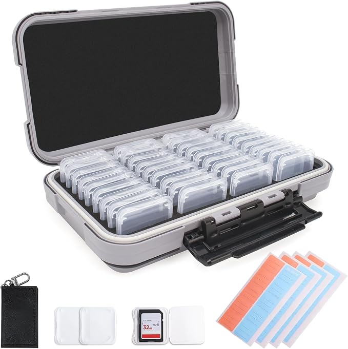 36 Slots Memory Card Case & 36 Transparent Card Cases, Light Gray Camera SD