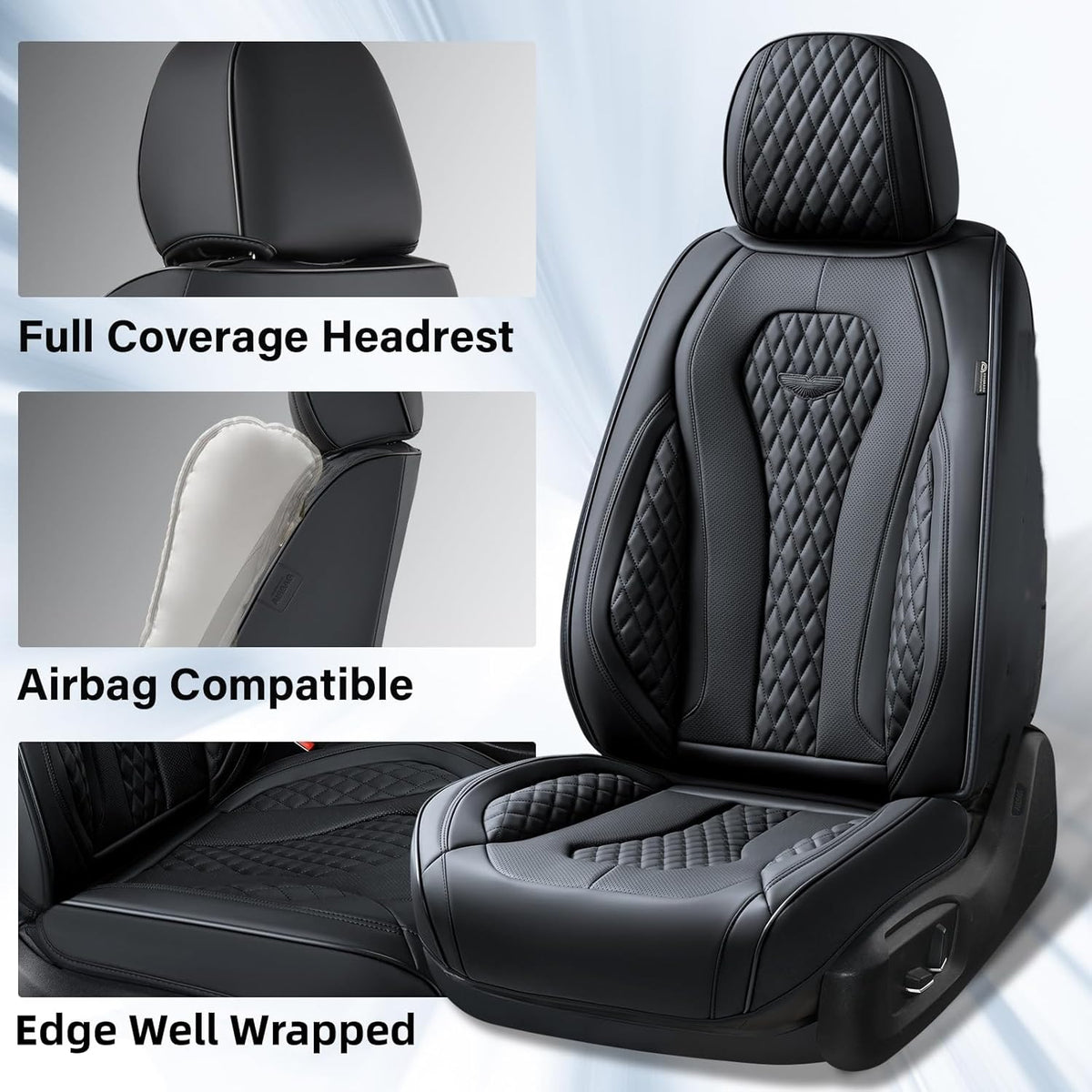 Coverado Seat Covers, Car Seat Covers Full Set, Black Car Seat Cover, Car Seat Covers Front Seats Back Seat Cover, Waterproof Car Seat Cushion, Leather Seat Covers Seat Protector Fit for Most Cars