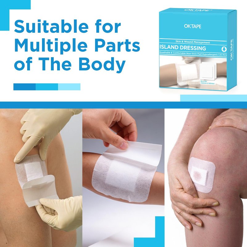 OK TAPE Bordered Gauze Island Dressing 6"x6",25 Count Wrapped Gauze Pads,Non-Woven Sterile Wound Dressing with Highly Absorbent Pad,Soft and Breathable Bandages for Wounds, First Aid