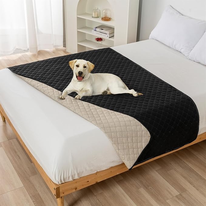 GIBZ Water Resistant Dog Bed Blanket Cover Large Anti Slip Pet Furniture Protector Washable Cat Quilted Mat for Couch, Black, 130x210cm