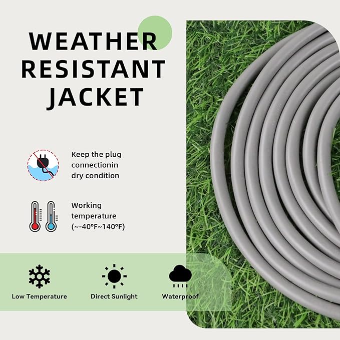 EP 12/3 50 FT Indoor Outdoor Grey Extension Cord Waterproof, 12 Gauge 3 Prong Power Cord Flexible Resistant Appliance Extension Cable Electric Cable Outside, 15A 1875W 12AWG SJTW, ETL Listed