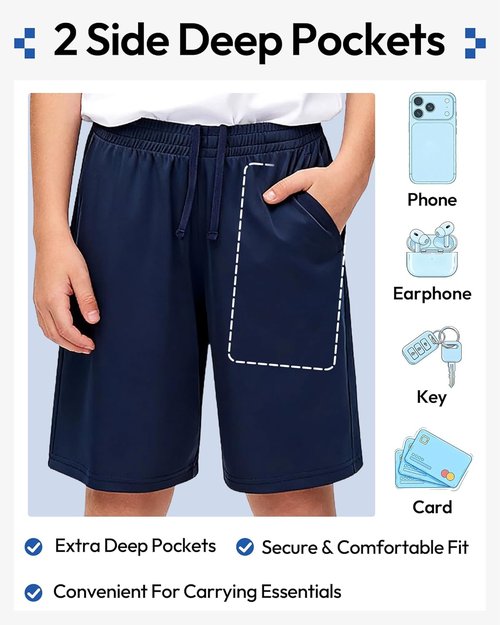 BALENNZ Boy's Athletic Shorts - 5-Pack Quick Dry Performance Basketball Shorts with Pockets