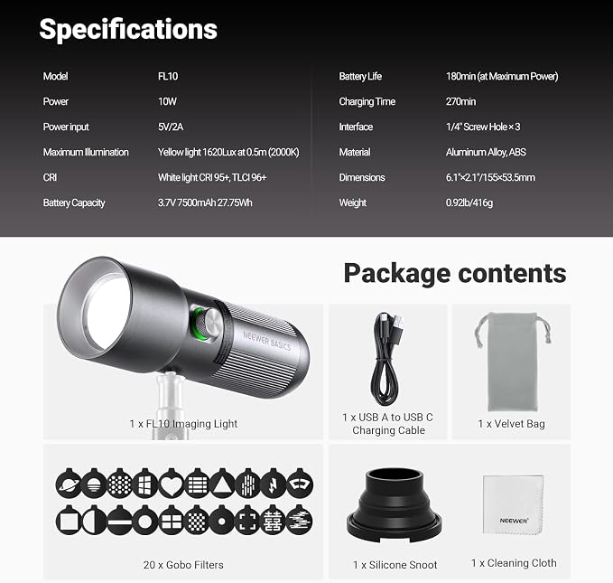 NEEWER Basics RGB Photography Flashlight, 4 Colors/20 GOBO