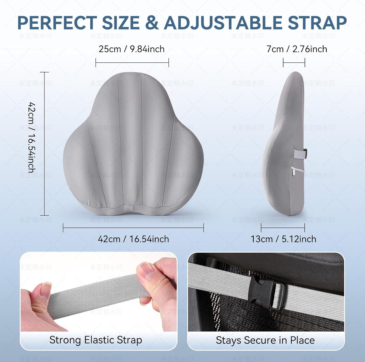 Large Lumbar Support Pillow for Office Chair, Ergonomic Low Back Support Promotes Back Pain Relief, Memory Foam Lumbar Pillow Cushion for Car, Sofa, Adjustable Strap Breathable Cover, Grey