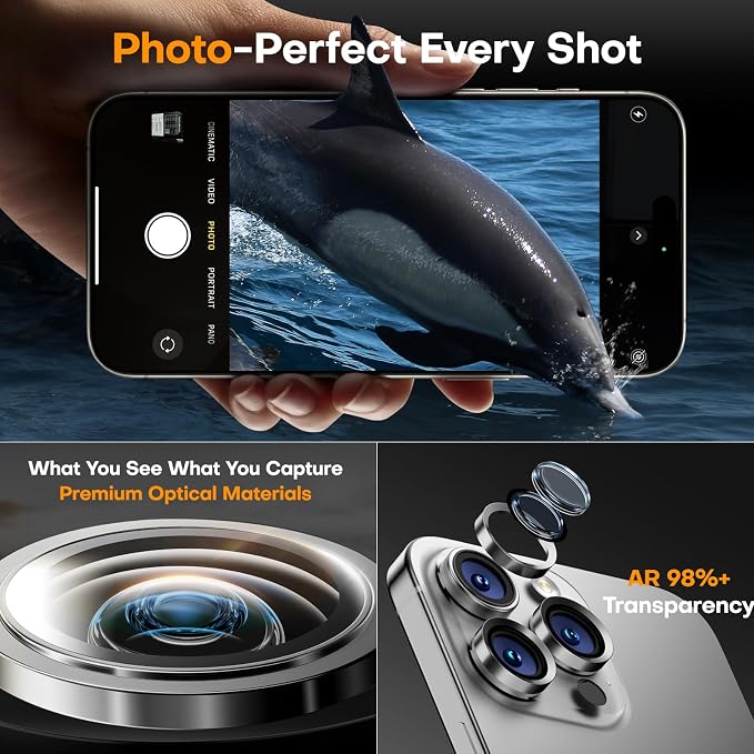 for iPhone 15 Pro/15 Pro Max Camera Lens Protector, Tempered Glass Screen