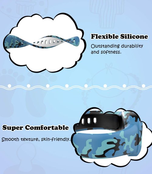 MoKo 3-Pack Strap Compatible with Garmin Vivofit jr. 3 Fitness Tracker, Soft Silicone Adjustable Replacement Band Wristband Bracelet, Camouflage Blue/Camouflage Gray/Camouflage Green